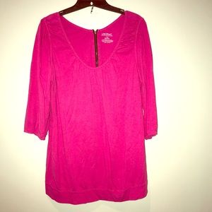 Lane Bryant Pink V Neck 3/4 Sleeve Tee Zip Back 1X
